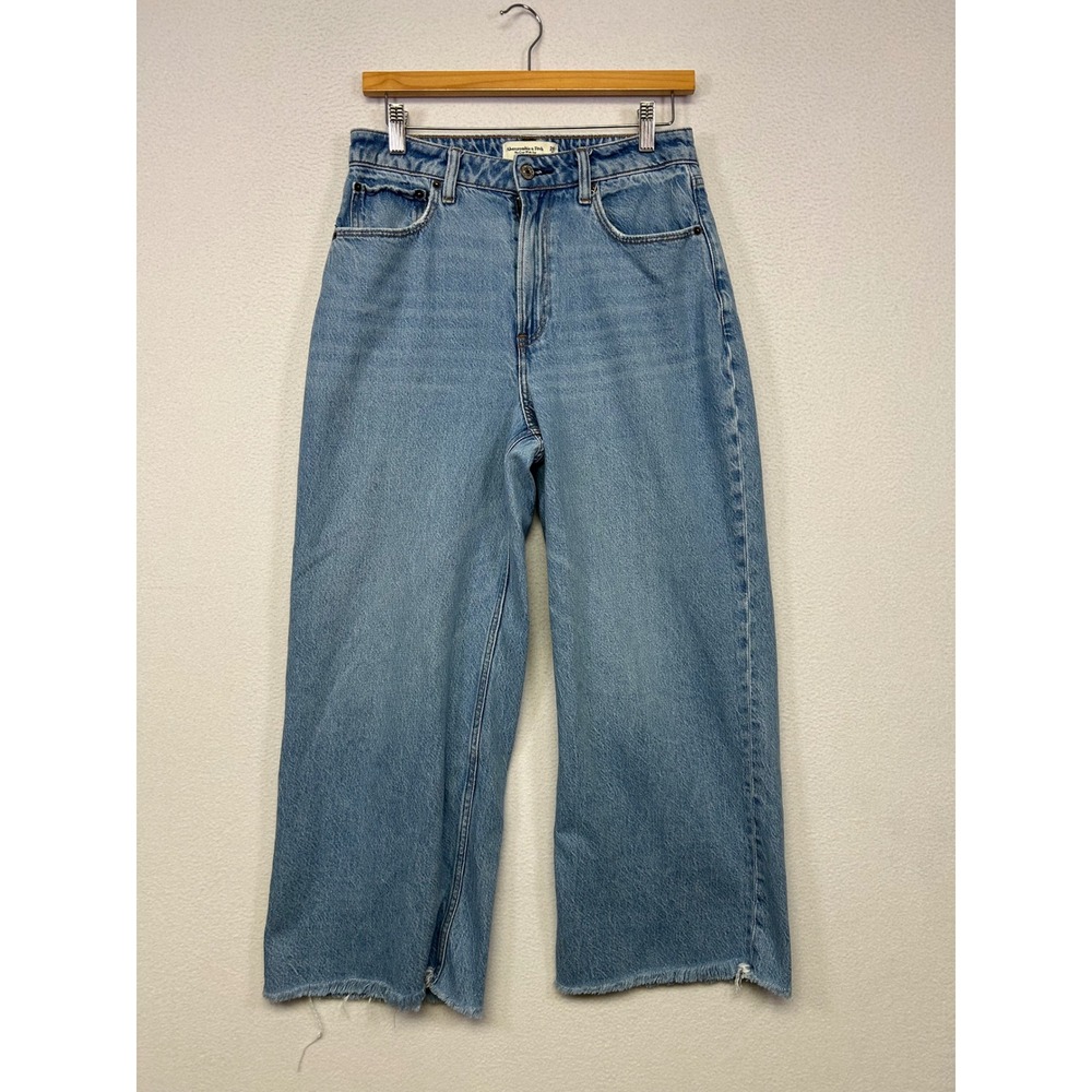Boho Casual Abercrombie & Fitch Womens 26/2 Blue Crop Wide Leg High Rise Jeans
